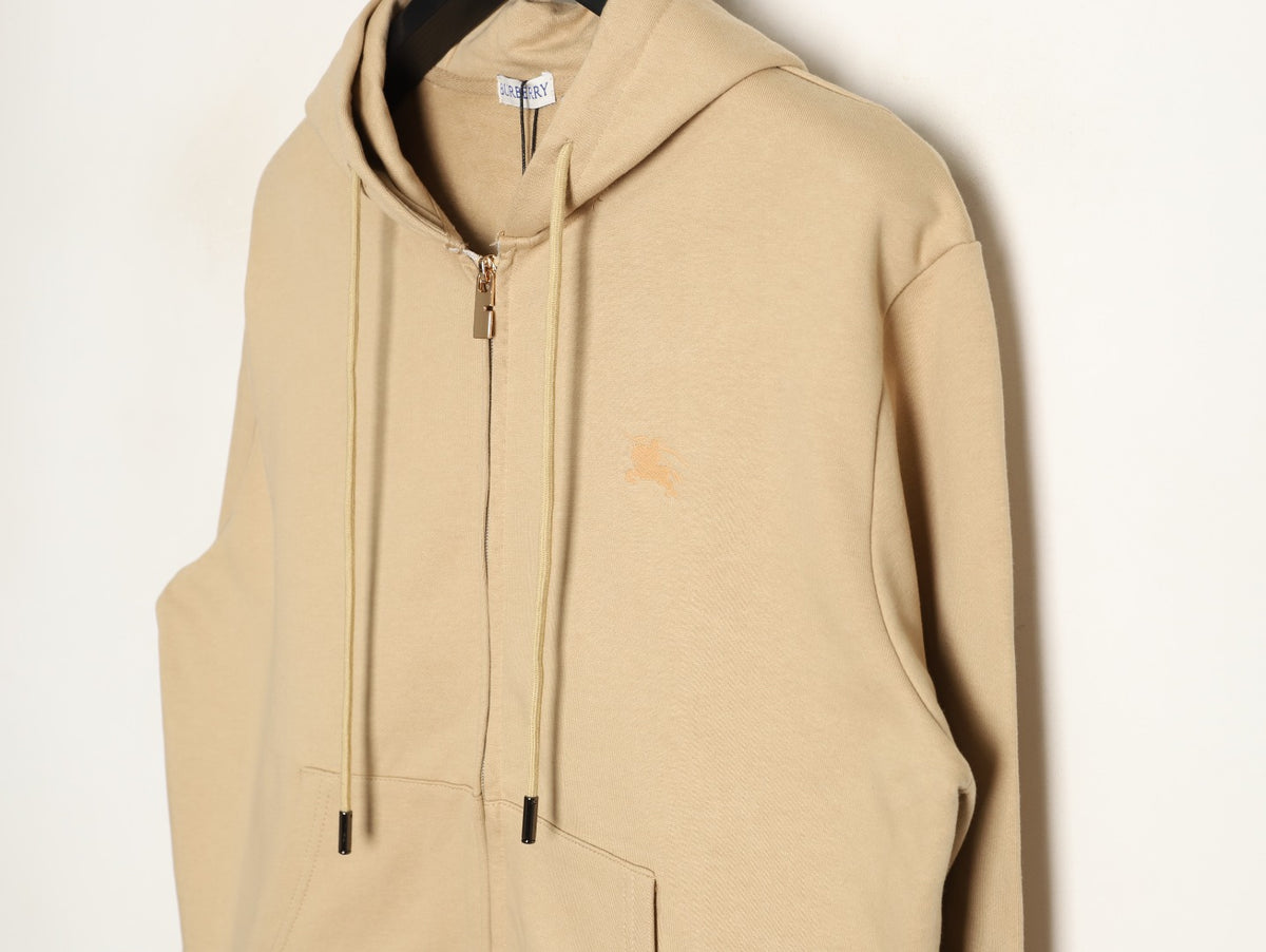 Burberry 25FW Equestrian Knight Cross-Stitch Back Beige Two-Way Zip Hoodie