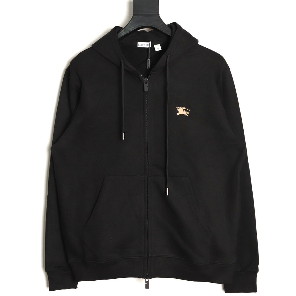 Burberry 25FW Equestrian Knight Cross-Stitch Back Black Two-Way Zip Hoodie