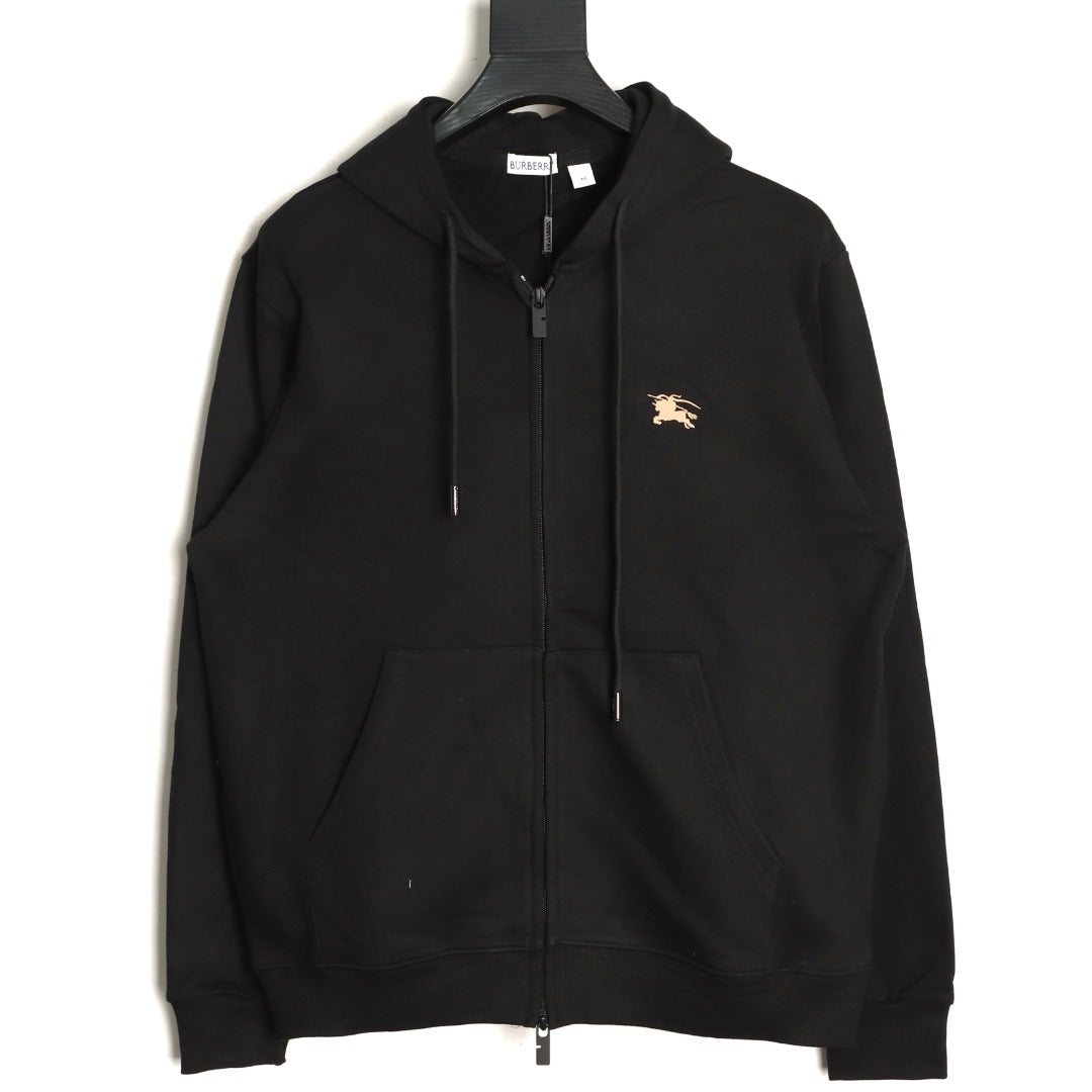 Burberry 25FW Equestrian Knight Cross-Stitch Back Black Two-Way Zip Hoodie