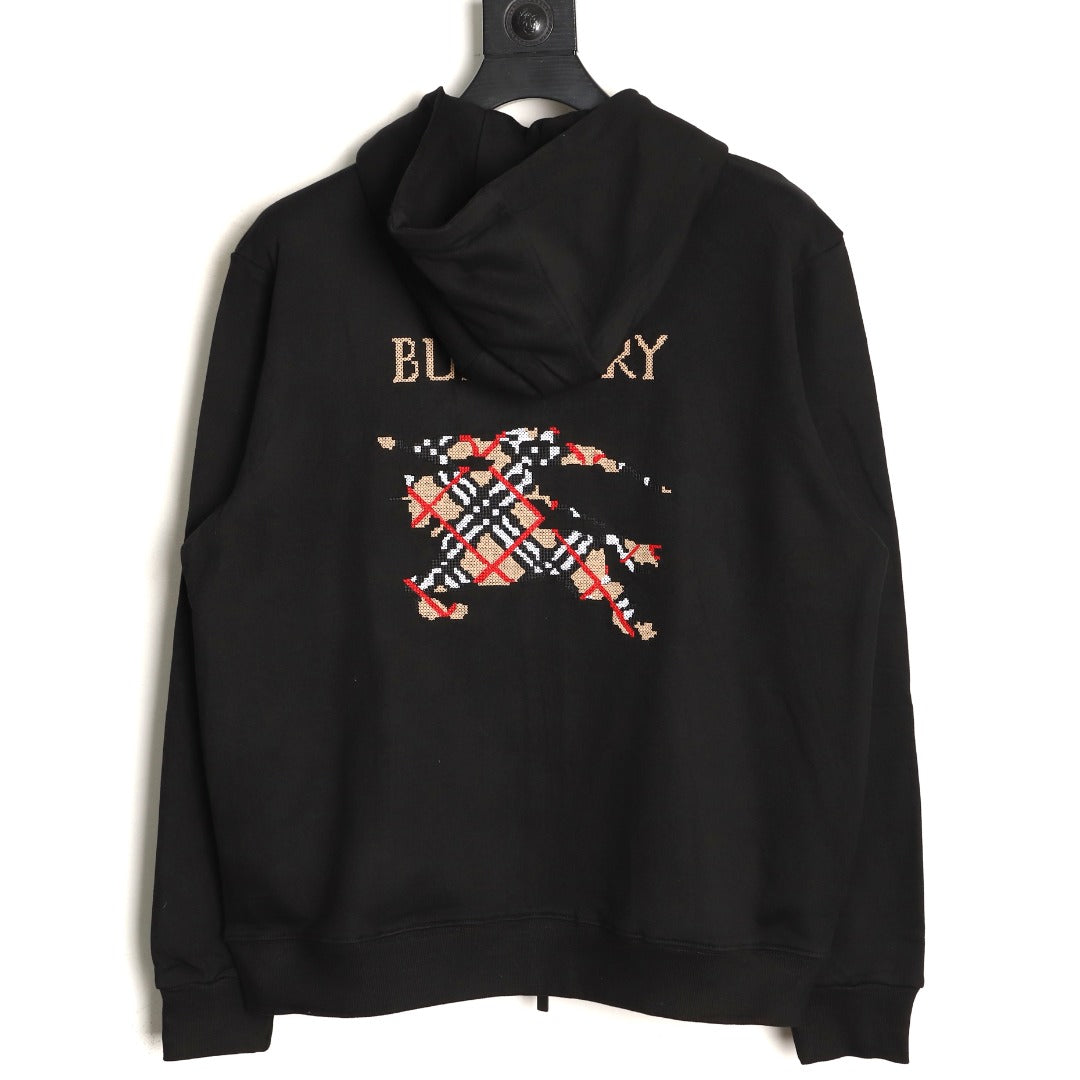 Burberry 25FW Equestrian Knight Cross-Stitch Back Black Two-Way Zip Hoodie