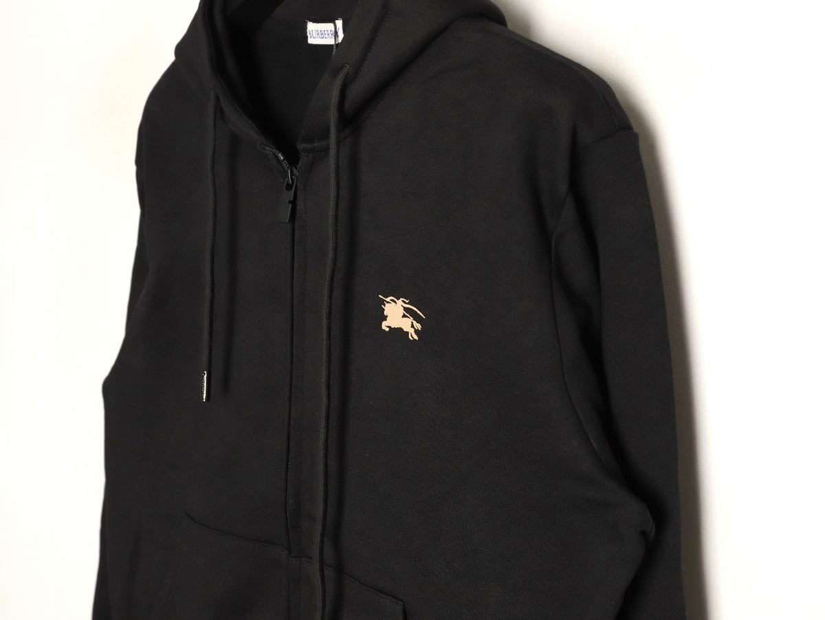 Burberry 25FW Equestrian Knight Cross-Stitch Back Black Two-Way Zip Hoodie
