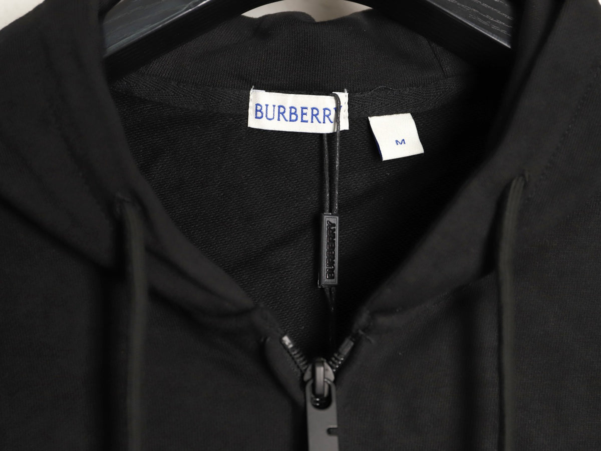 Burberry 25FW Equestrian Knight Cross-Stitch Back Black Two-Way Zip Hoodie