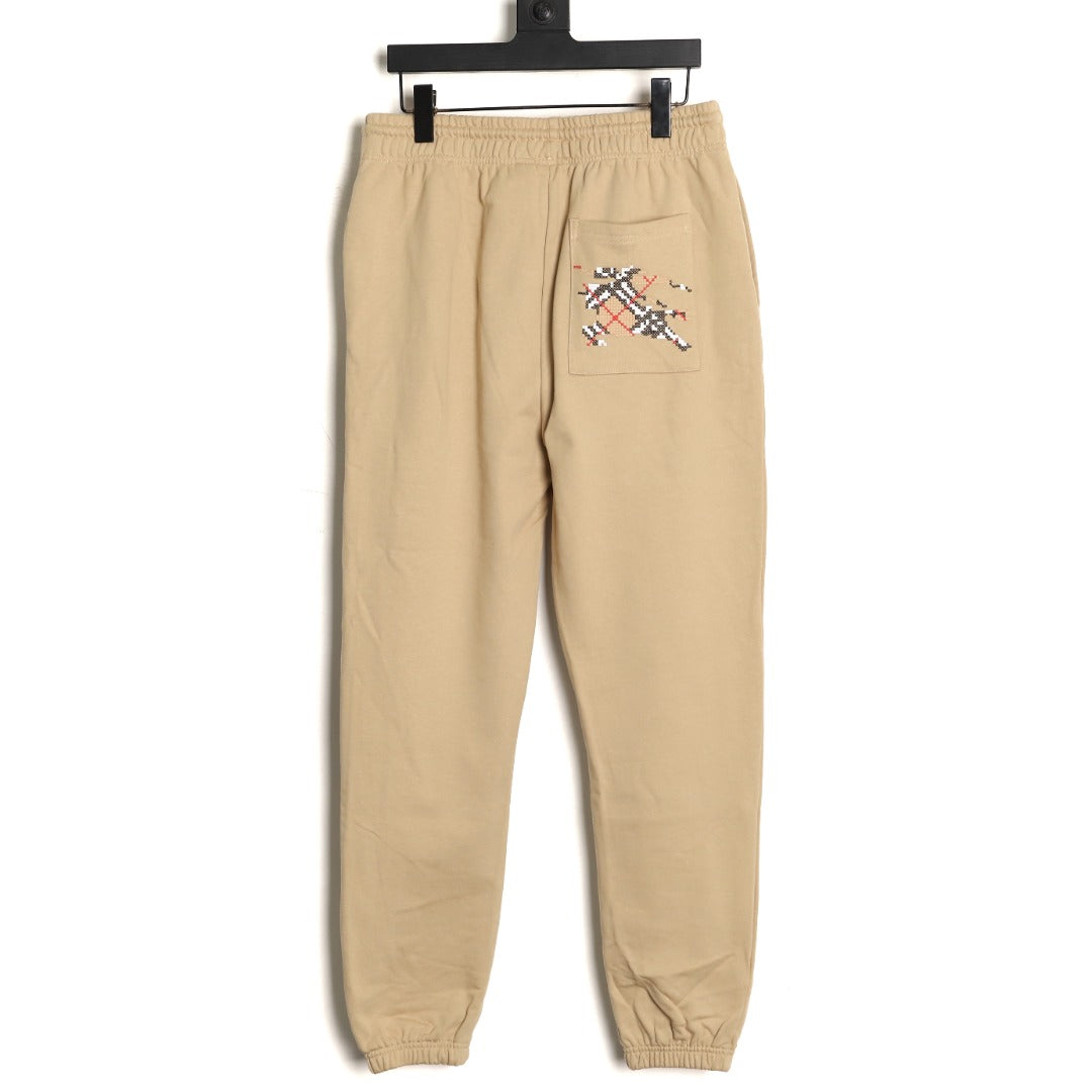 Burberry 25FW Equestrian Knight Cross-Stitch Back-Pocket Beige Jogger Pants