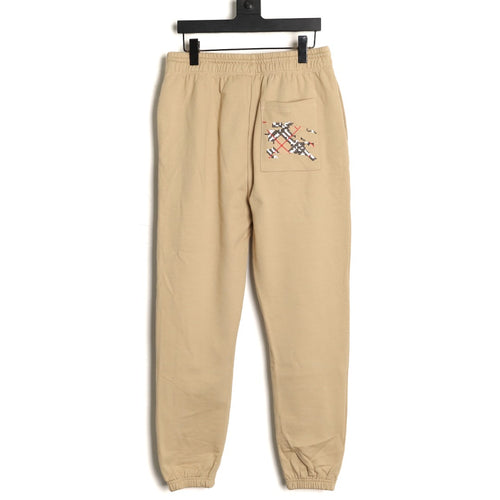 Burberry 25FW Equestrian Knight Cross-Stitch Back-Pocket Beige Jogger Pants