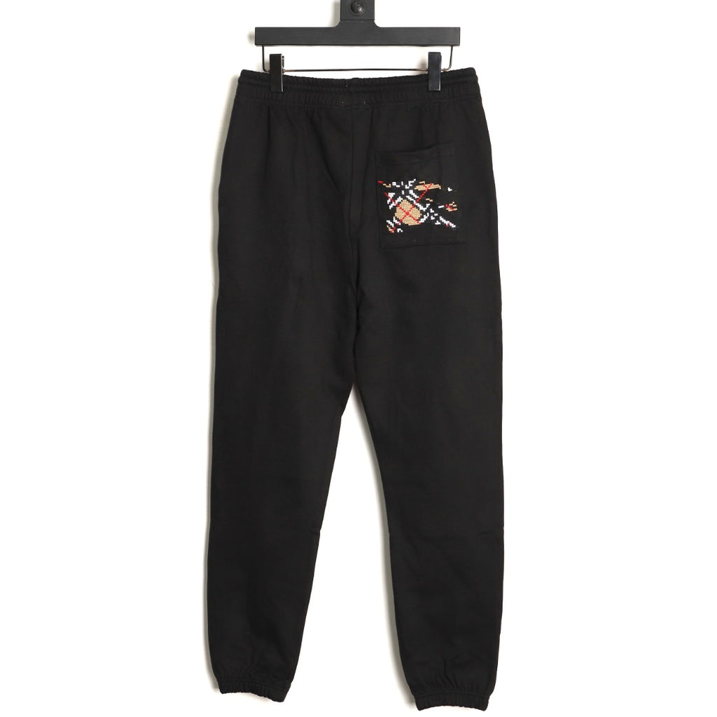 Burberry 25FW Equestrian Knight Cross-Stitch Back-Pocket Black Jogger Pants