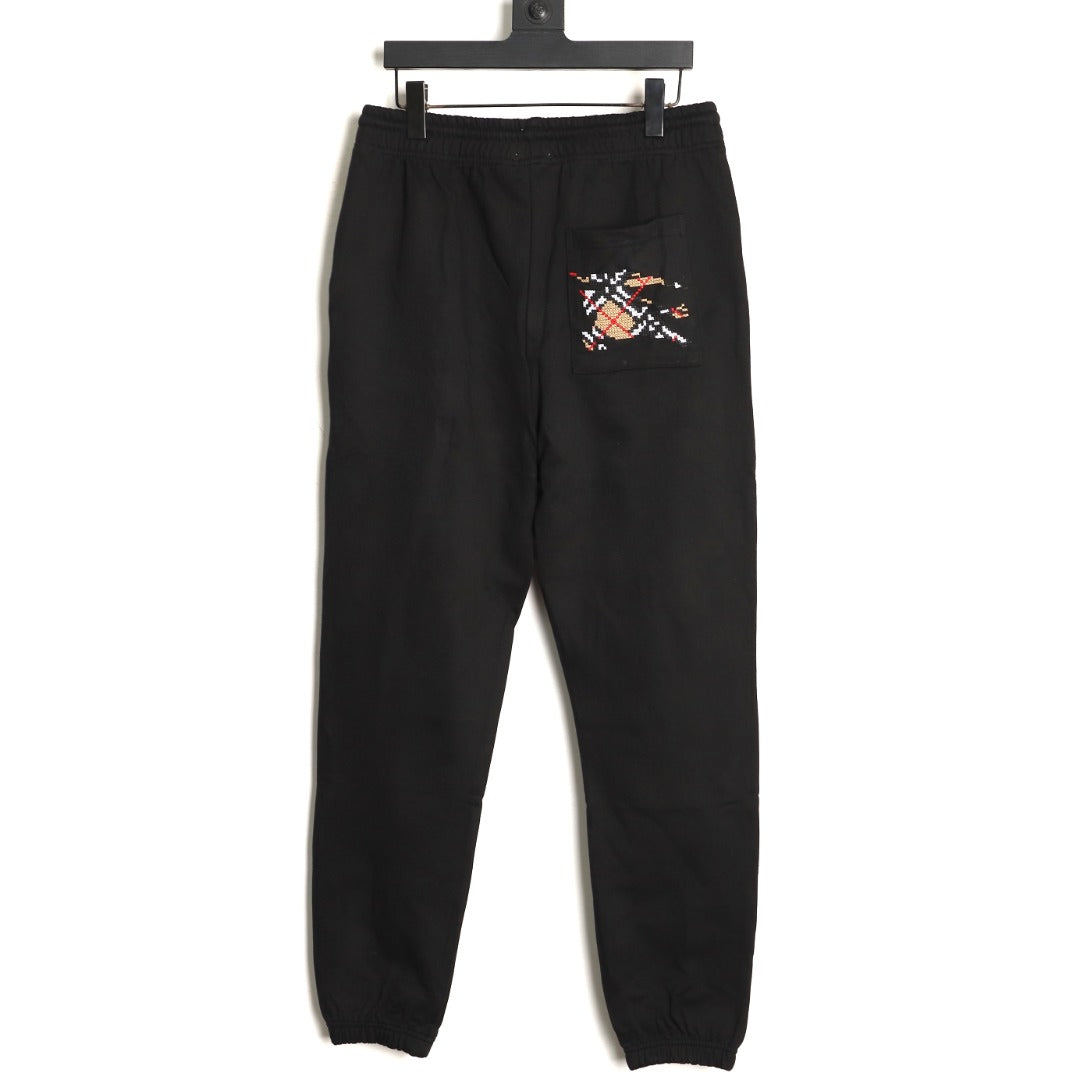 Burberry 25FW Equestrian Knight Cross-Stitch Back-Pocket Black Jogger Pants