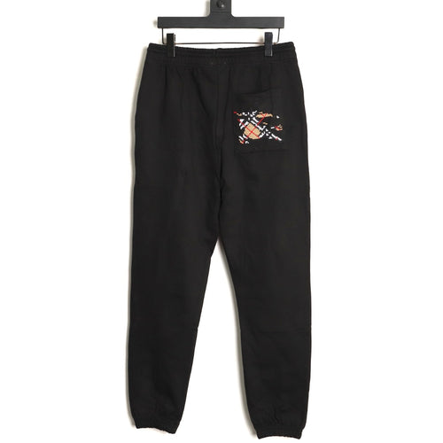 Burberry 25FW Equestrian Knight Cross-Stitch Back-Pocket Black Jogger Pants