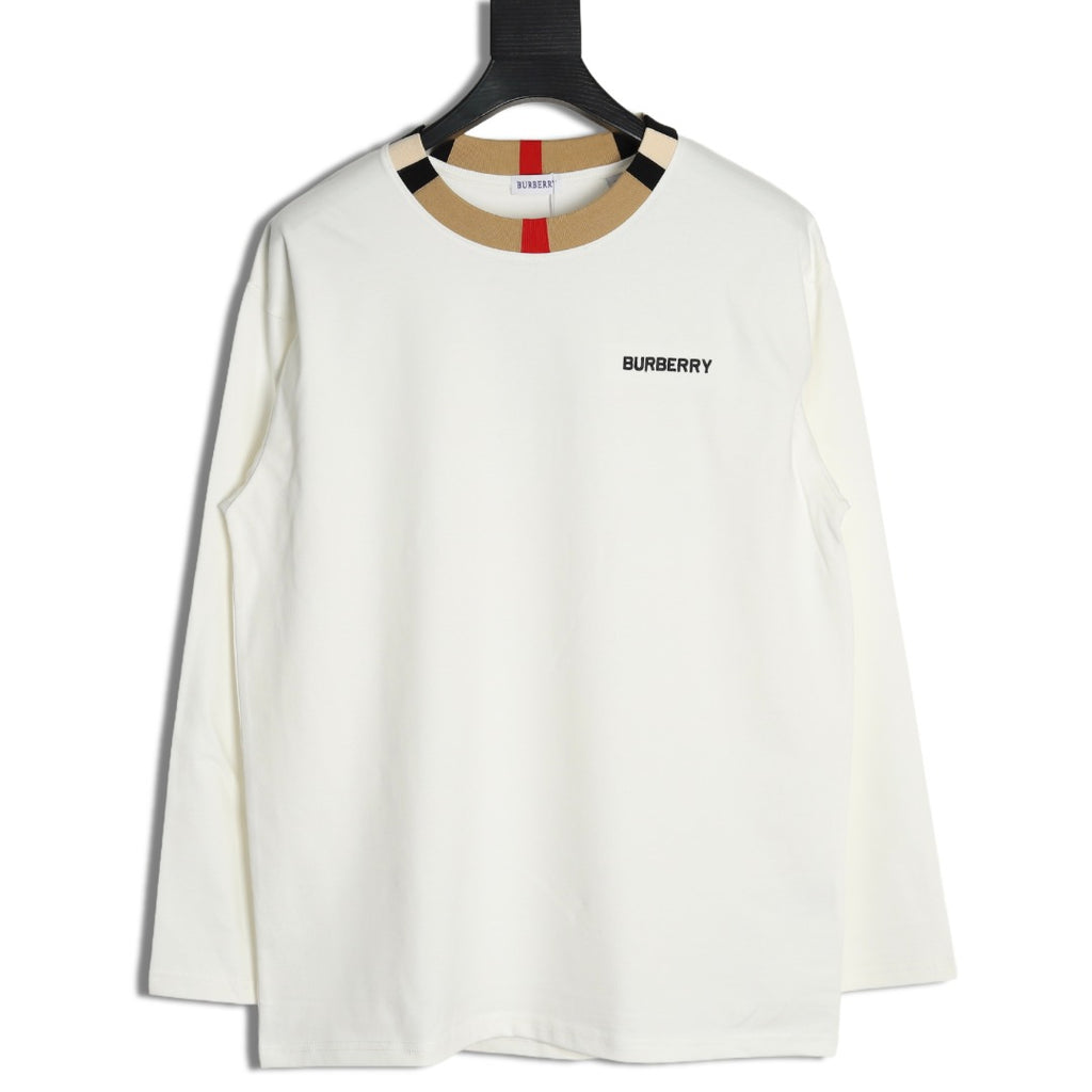 Burberry White Contrast Tape-Neck Long-Sleeve Top