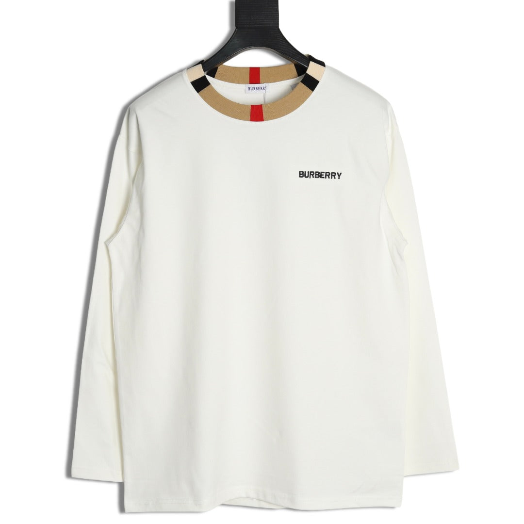 Burberry White Contrast Tape-Neck Long-Sleeve Top