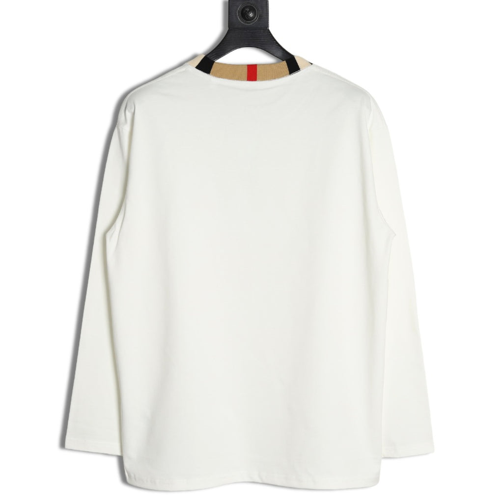 Burberry White Contrast Tape-Neck Long-Sleeve Top