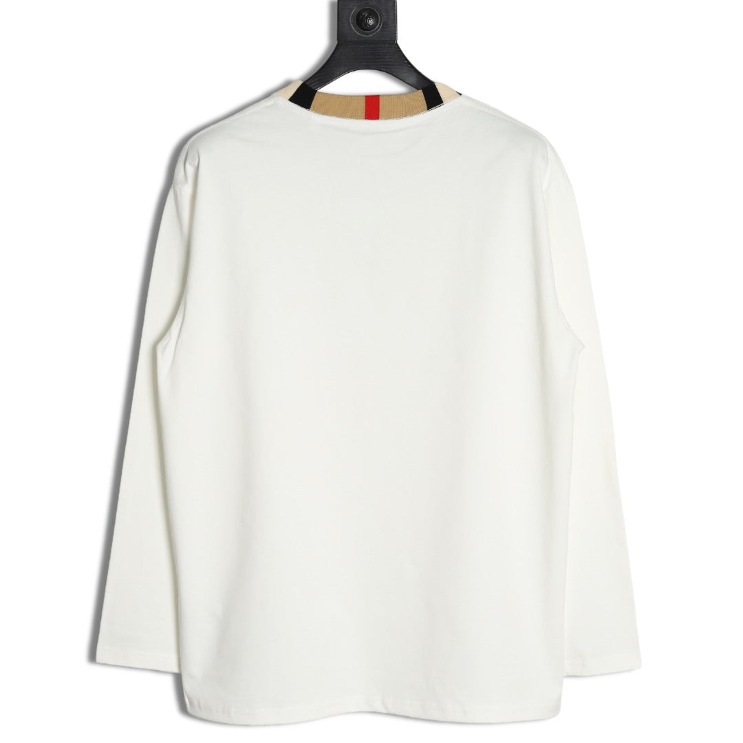 Burberry White Contrast Tape-Neck Long-Sleeve Top