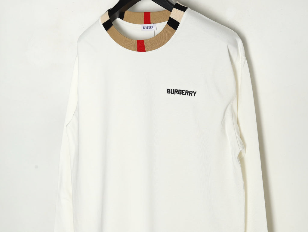 Burberry White Contrast Tape-Neck Long-Sleeve Top