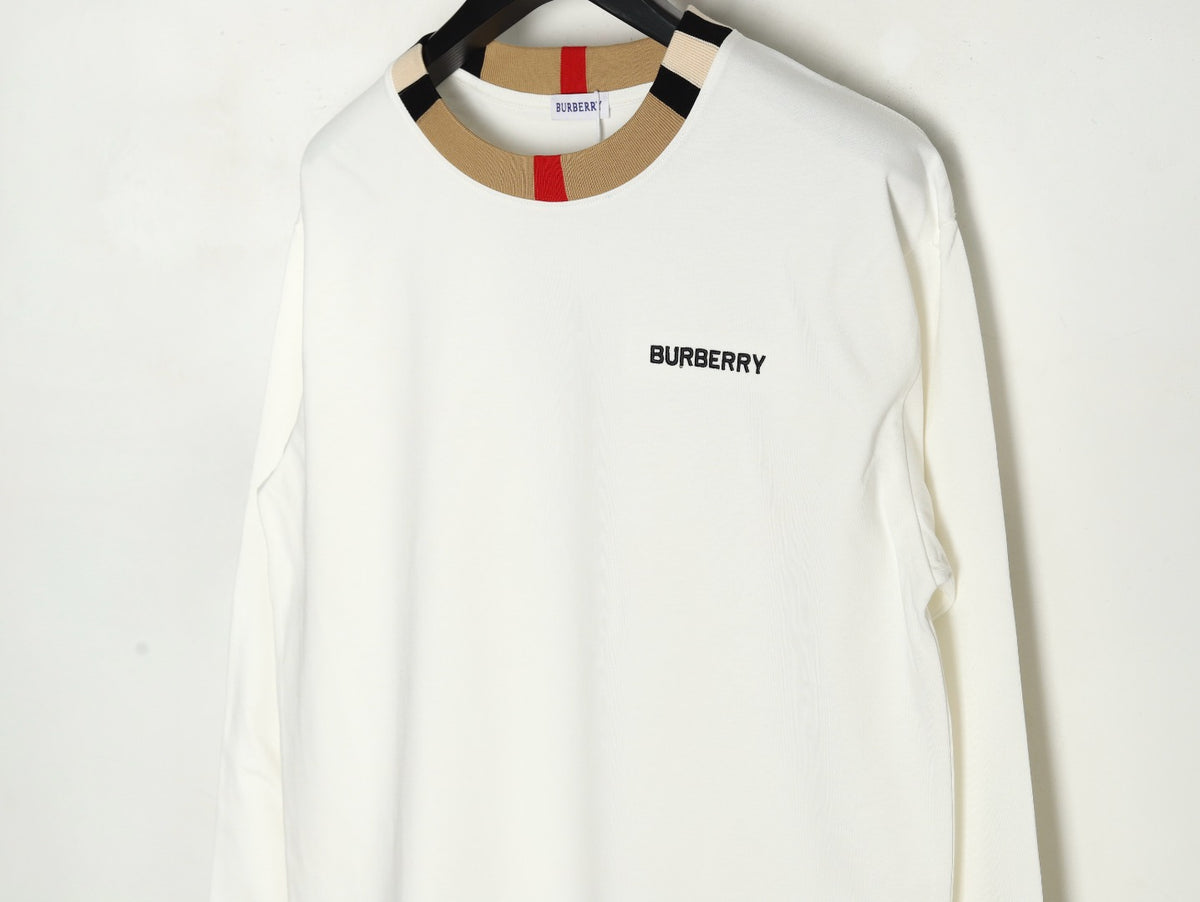 Burberry White Contrast Tape-Neck Long-Sleeve Top