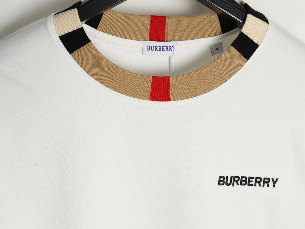 Burberry White Contrast Tape-Neck Long-Sleeve Top