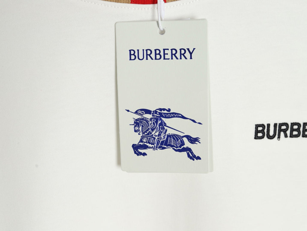 Burberry White Contrast Tape-Neck Long-Sleeve Top
