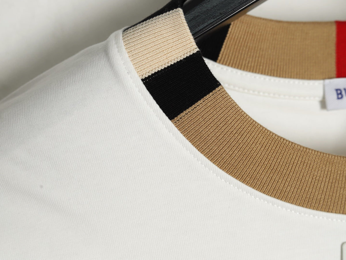 Burberry White Contrast Tape-Neck Long-Sleeve Top
