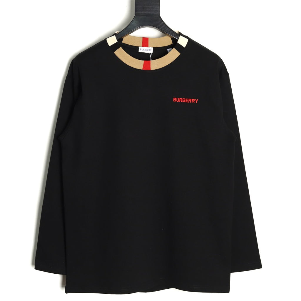 Burberry Black Contrast Tape-Neck Long-Sleeve Top