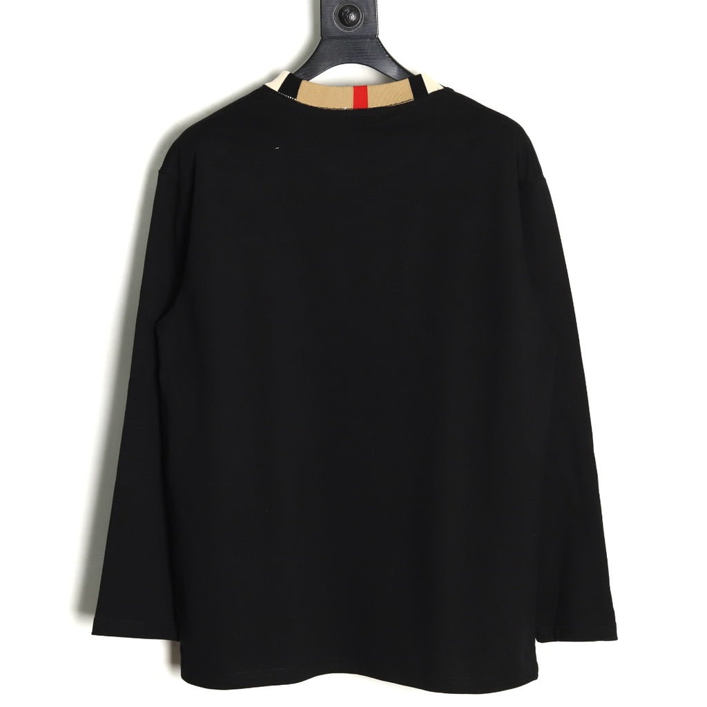Burberry Black Contrast Tape-Neck Long-Sleeve Top