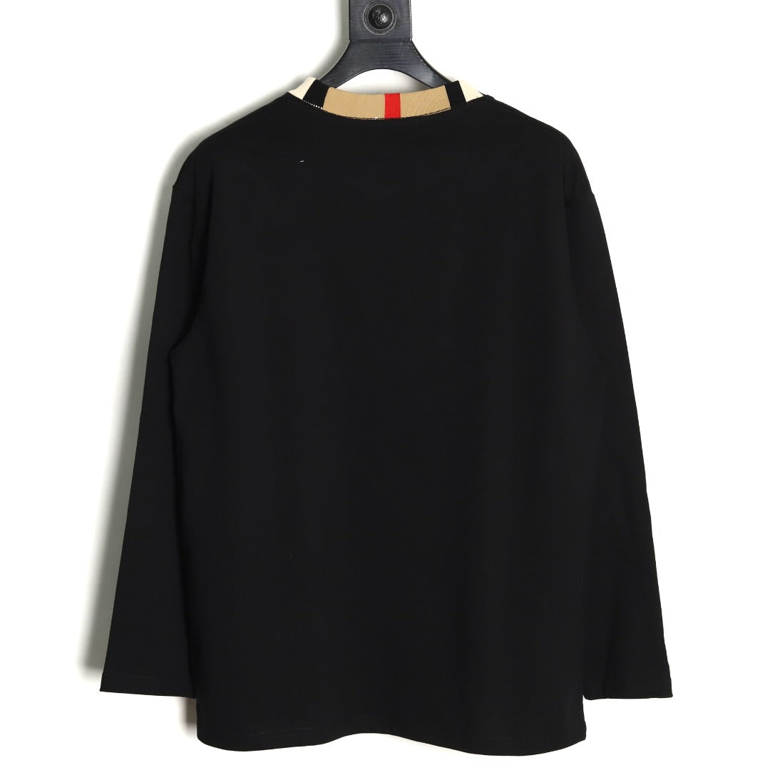 Burberry Black Contrast Tape-Neck Long-Sleeve Top