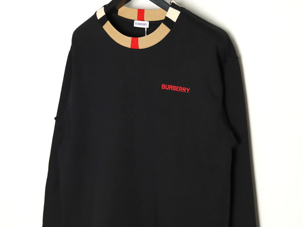 Burberry Black Contrast Tape-Neck Long-Sleeve Top