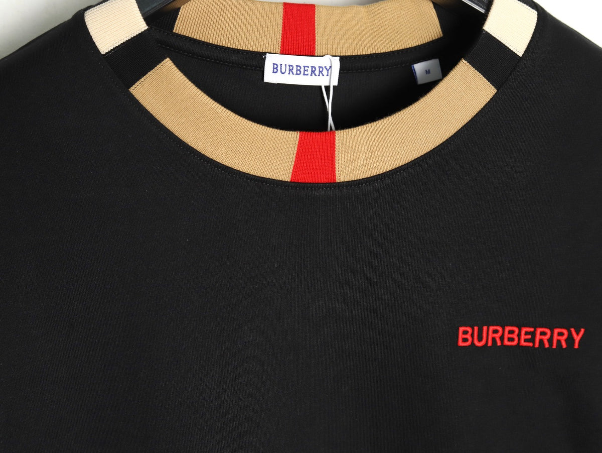 Burberry Black Contrast Tape-Neck Long-Sleeve Top