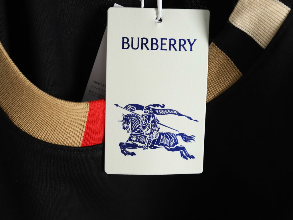 Burberry Black Contrast Tape-Neck Long-Sleeve Top