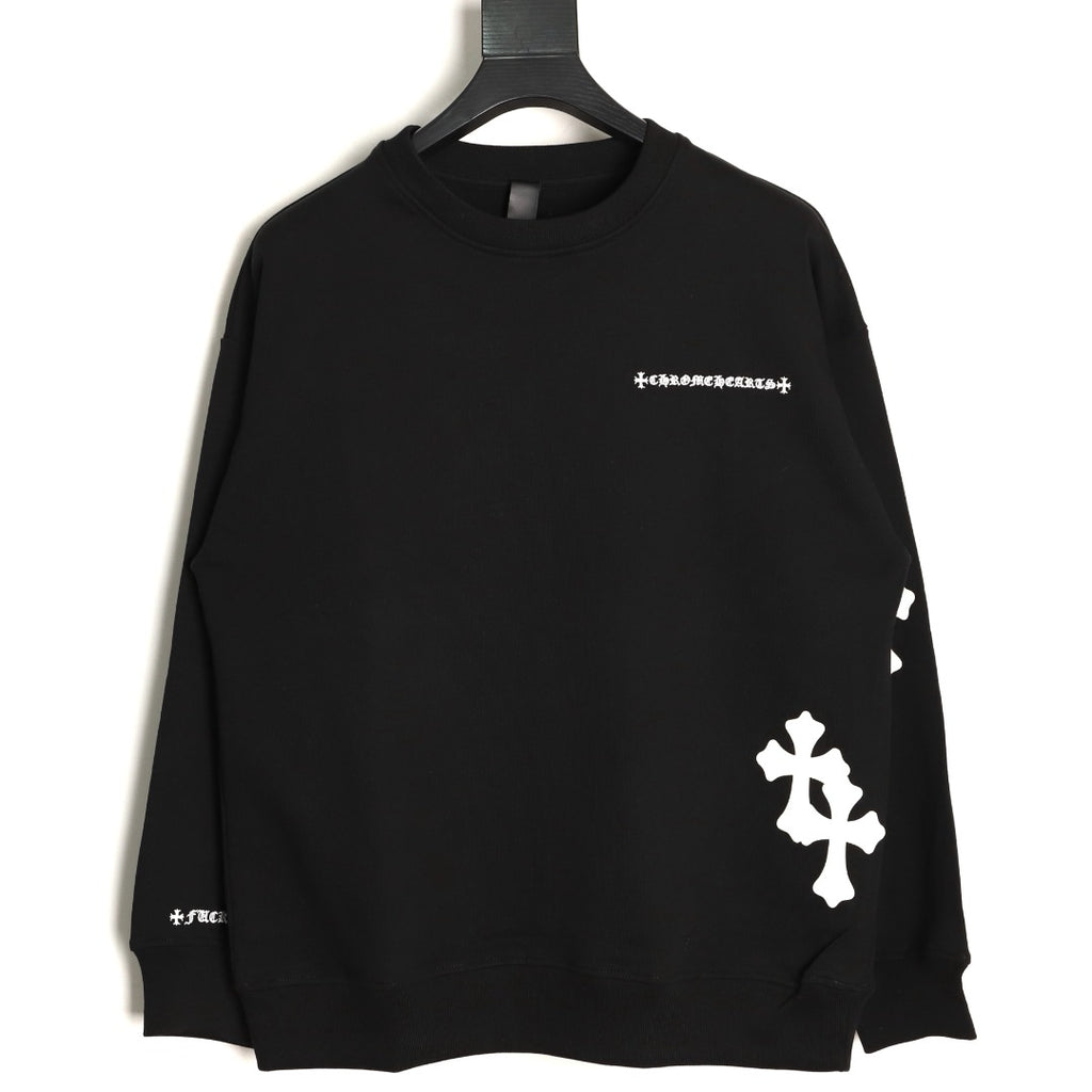 Chrome Hearts 25FW White Cross-Patch Black Crewneck Sweatshirt