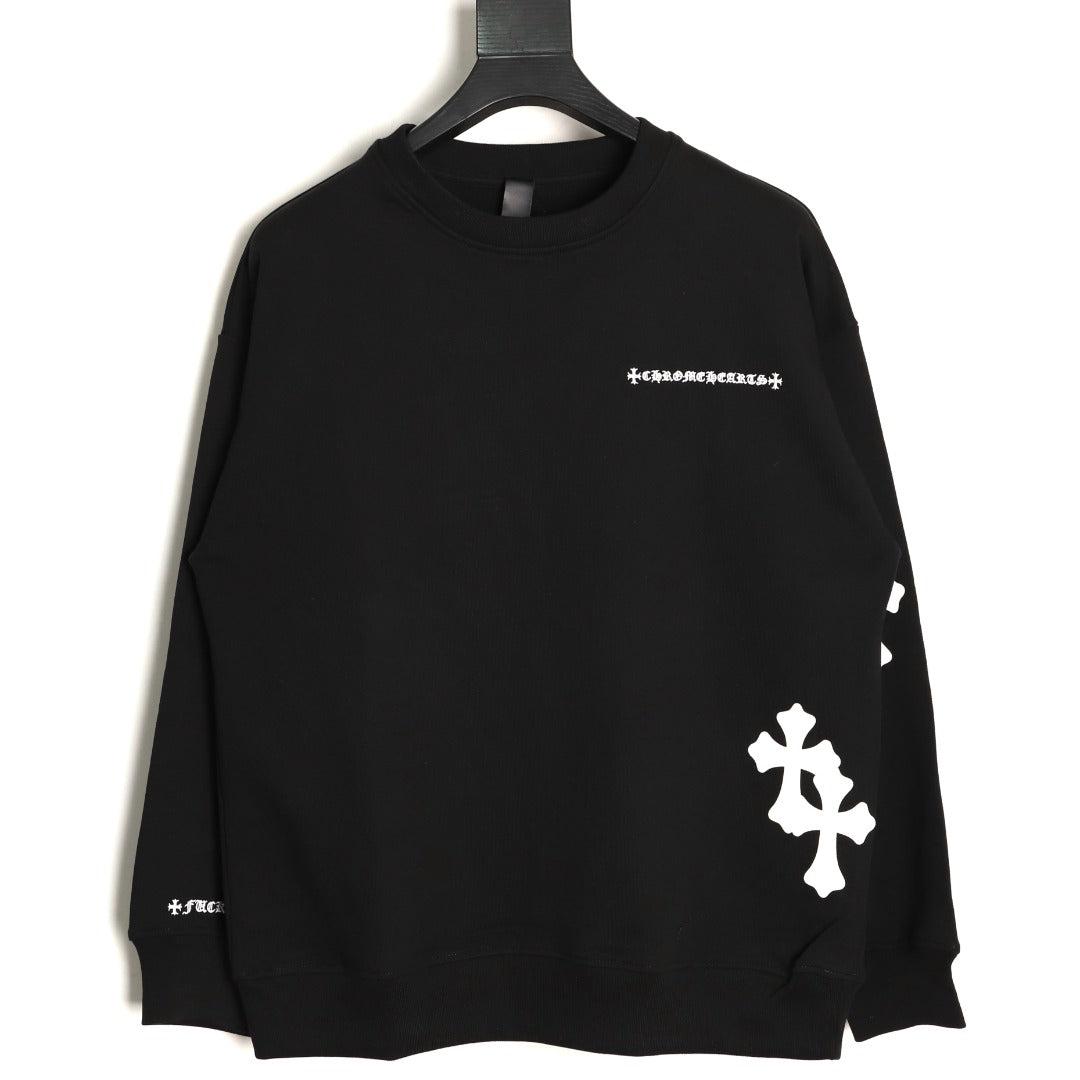 Chrome Hearts 25FW White Cross-Patch Black Crewneck Sweatshirt