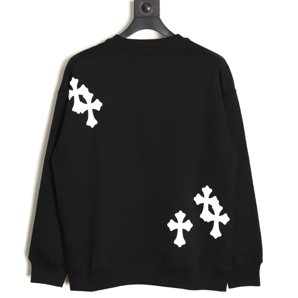 Chrome Hearts 25FW White Cross-Patch Black Crewneck Sweatshirt