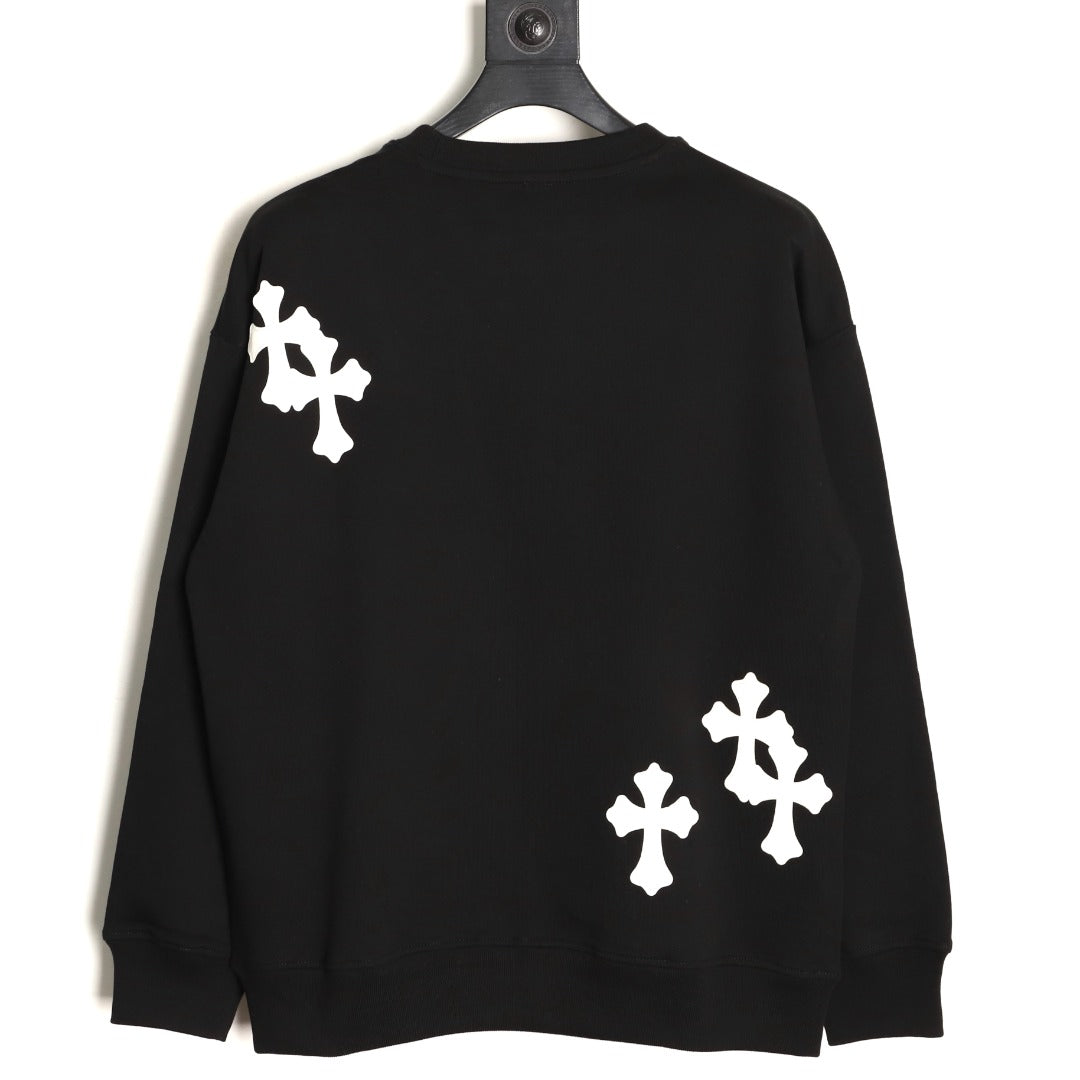 Chrome Hearts 25FW White Cross-Patch Black Crewneck Sweatshirt