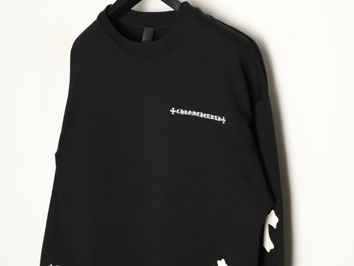 Chrome Hearts 25FW White Cross-Patch Black Crewneck Sweatshirt