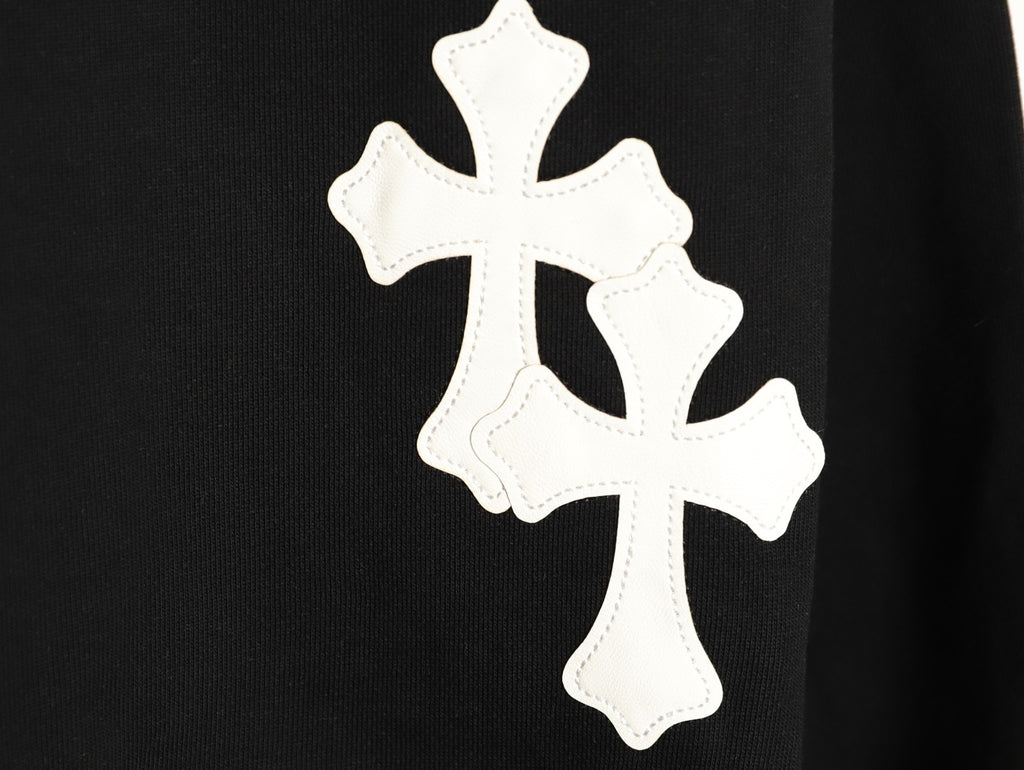 Chrome Hearts 25FW White Cross-Patch Black Crewneck Sweatshirt