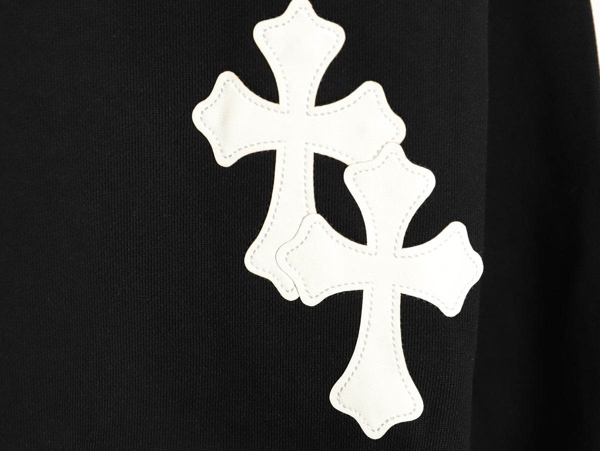 Chrome Hearts 25FW White Cross-Patch Black Crewneck Sweatshirt