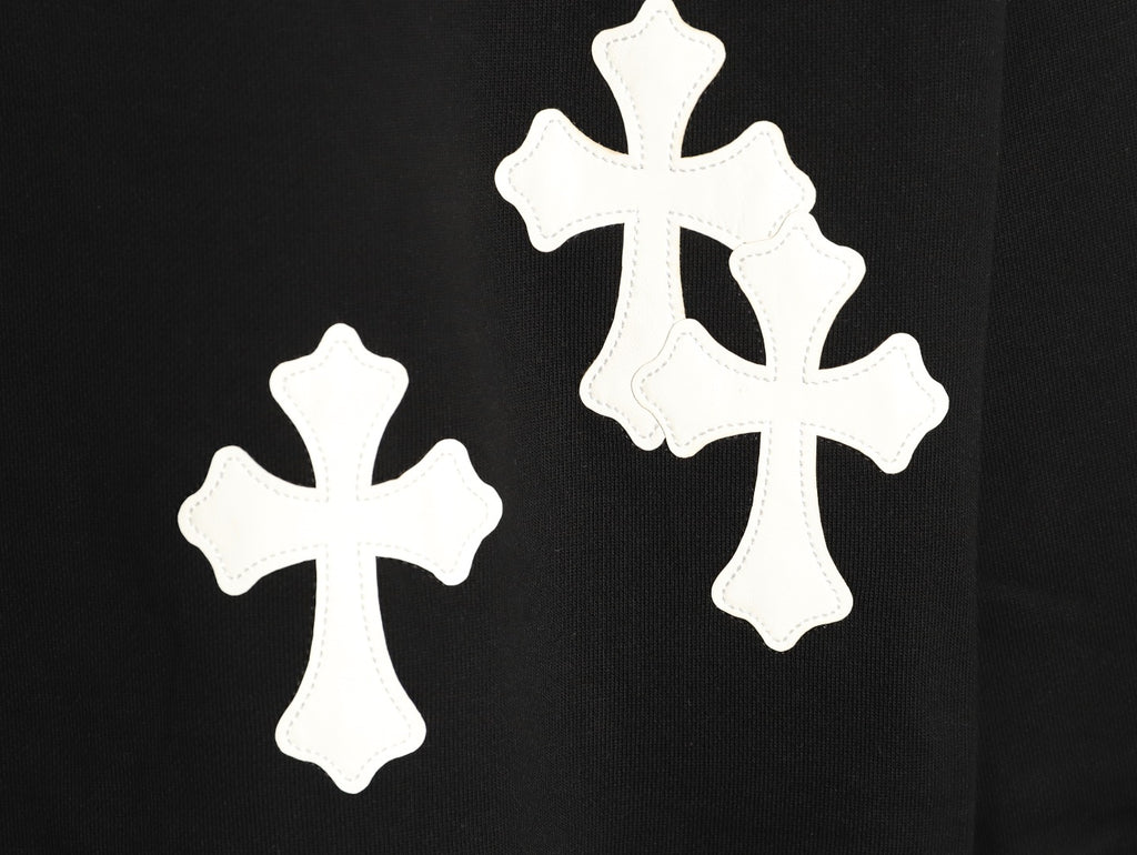 Chrome Hearts 25FW White Cross-Patch Black Crewneck Sweatshirt