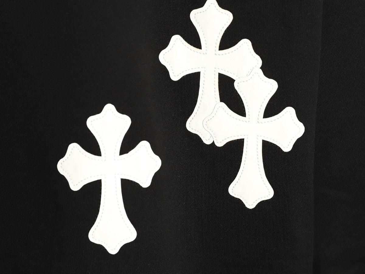 Chrome Hearts 25FW White Cross-Patch Black Crewneck Sweatshirt