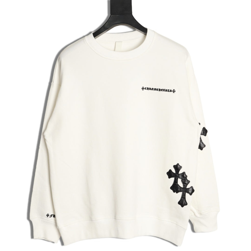 Chrome Hearts 25FW Black Cross-Patch White Crewneck Sweatshirt