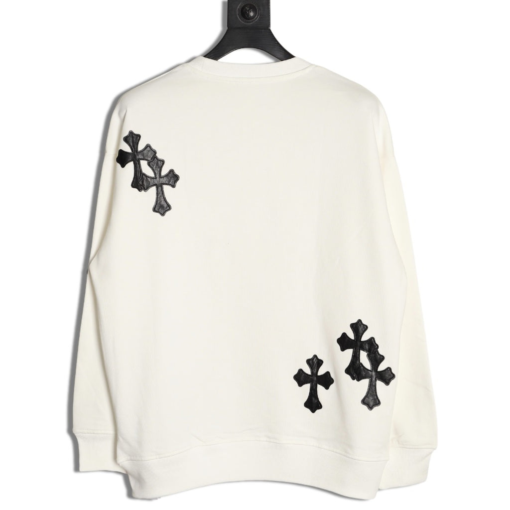 Chrome Hearts 25FW Black Cross-Patch White Crewneck Sweatshirt