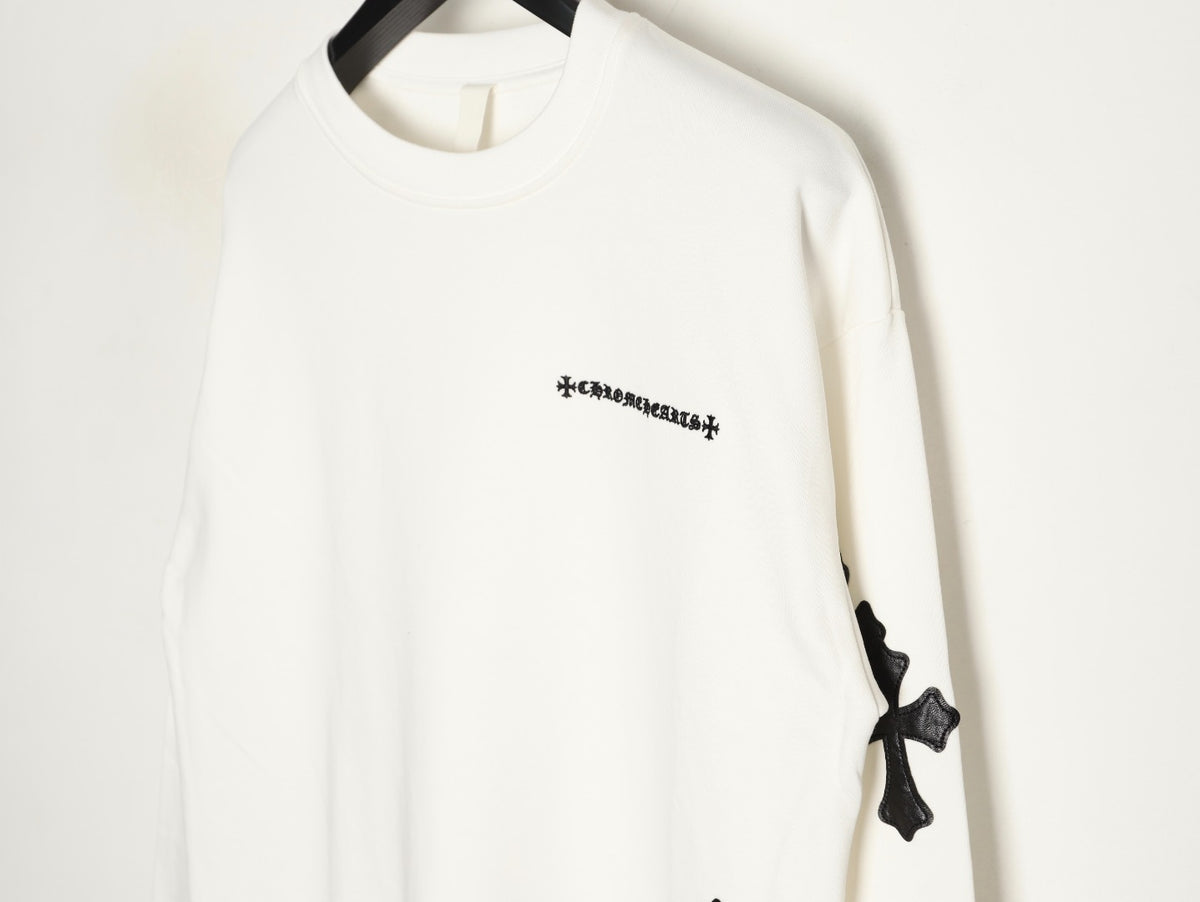 Chrome Hearts 25FW Black Cross-Patch White Crewneck Sweatshirt