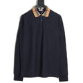 Burberry Navy Check-Collar Long-Sleeve Polo Shirt