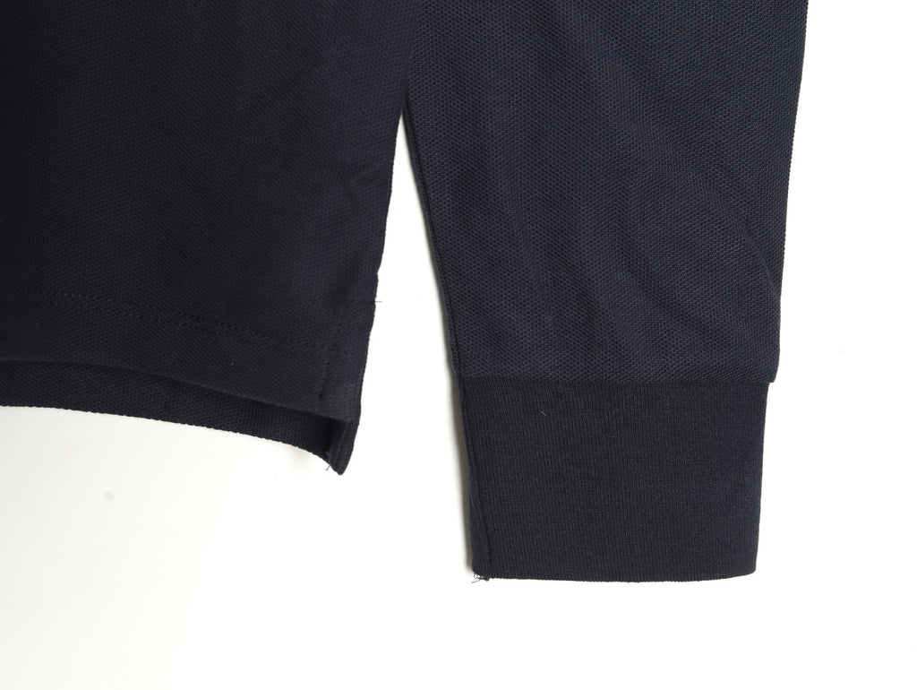 Burberry Navy Check-Collar Long-Sleeve Polo Shirt