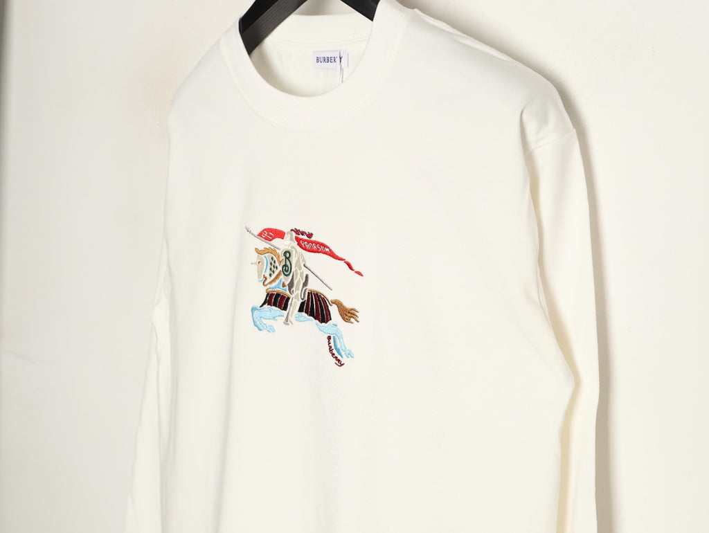 Burberry Colorful Equestrian Knight Embroidered White Long-Sleeve Top