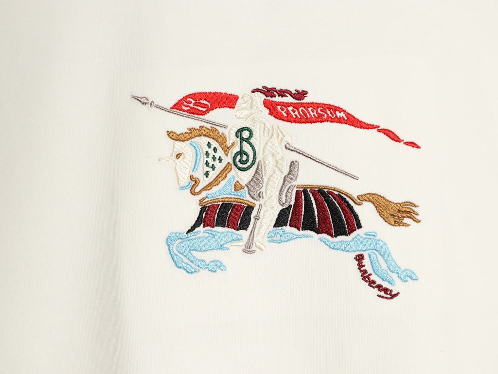 Burberry Colorful Equestrian Knight Embroidered White Long-Sleeve Top