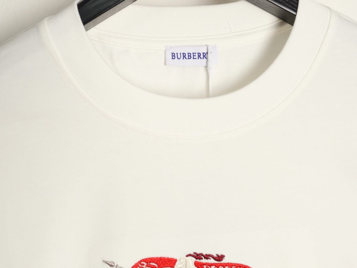 Burberry Colorful Equestrian Knight Embroidered White Long-Sleeve Top