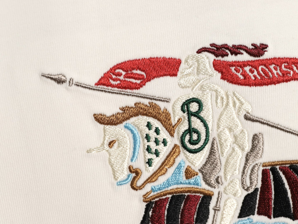Burberry Colorful Equestrian Knight Embroidered White Long-Sleeve Top