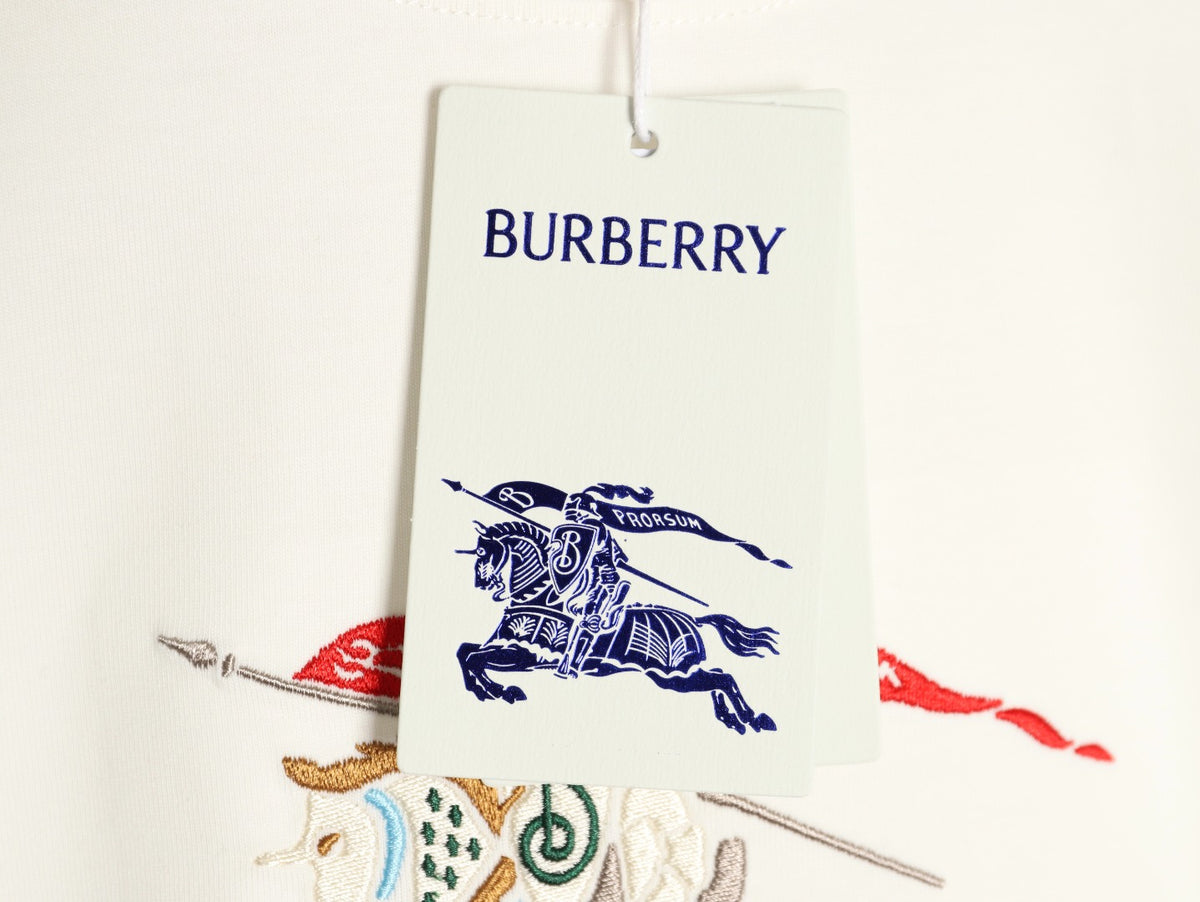 Burberry Colorful Equestrian Knight Embroidered White Long-Sleeve Top