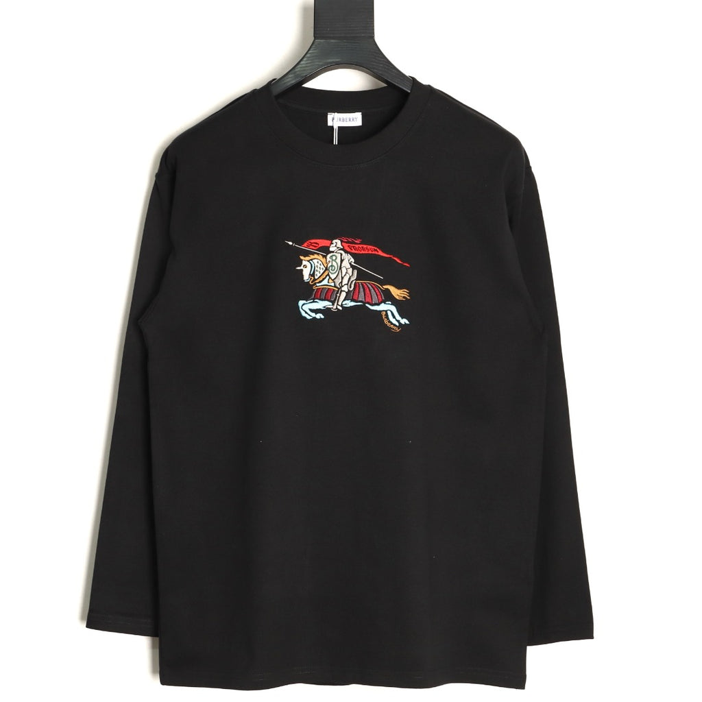 Burberry Colorful Equestrian Knight Embroidered Black Long-Sleeve Top