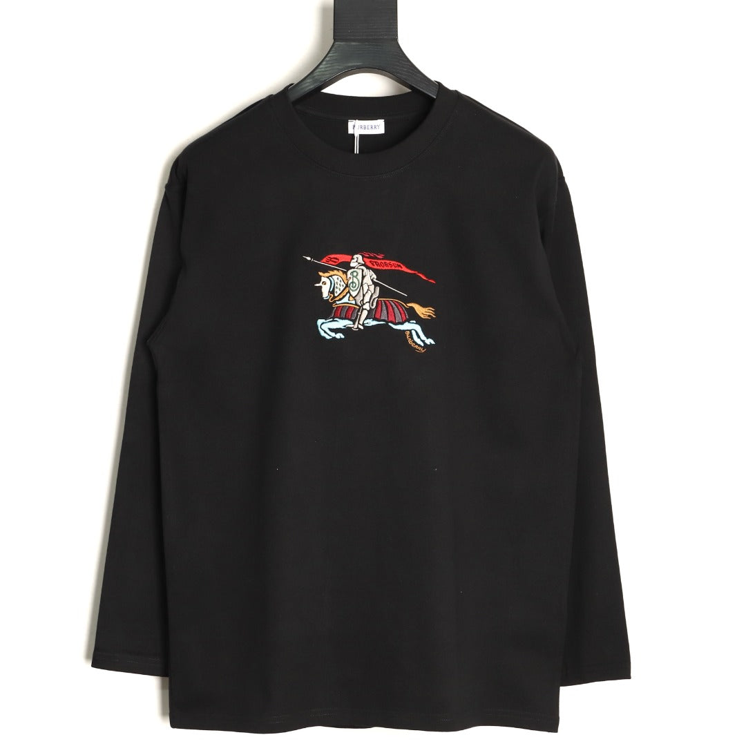 Burberry Colorful Equestrian Knight Embroidered Black Long-Sleeve Top