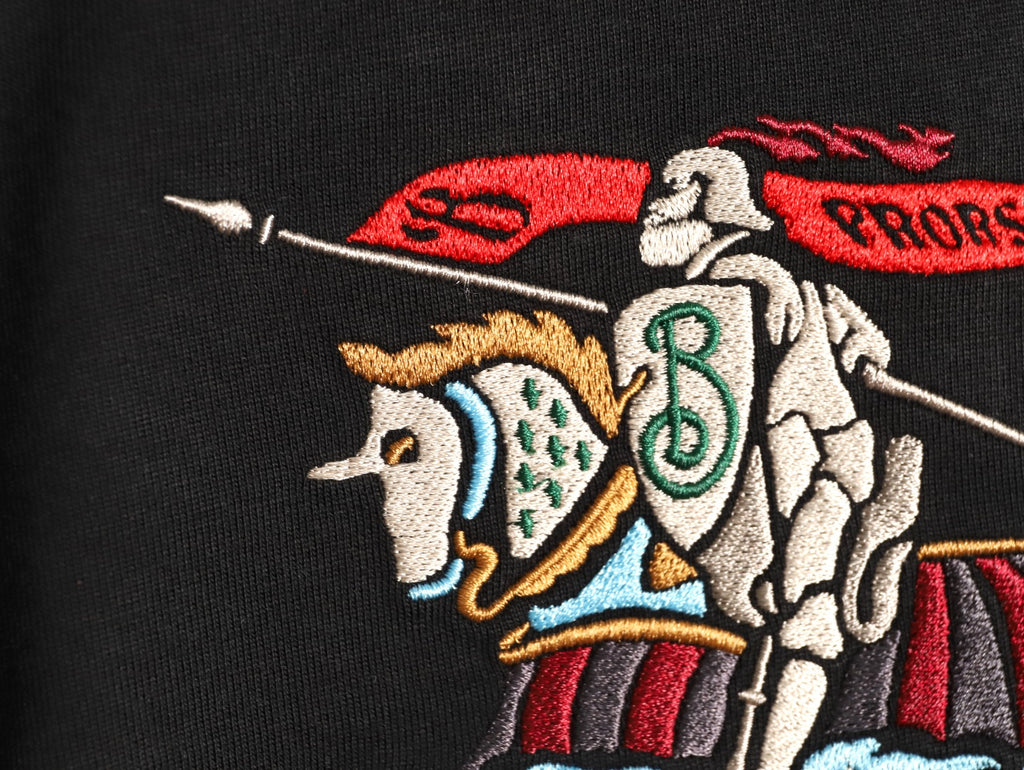 Burberry Colorful Equestrian Knight Embroidered Black Long-Sleeve Top