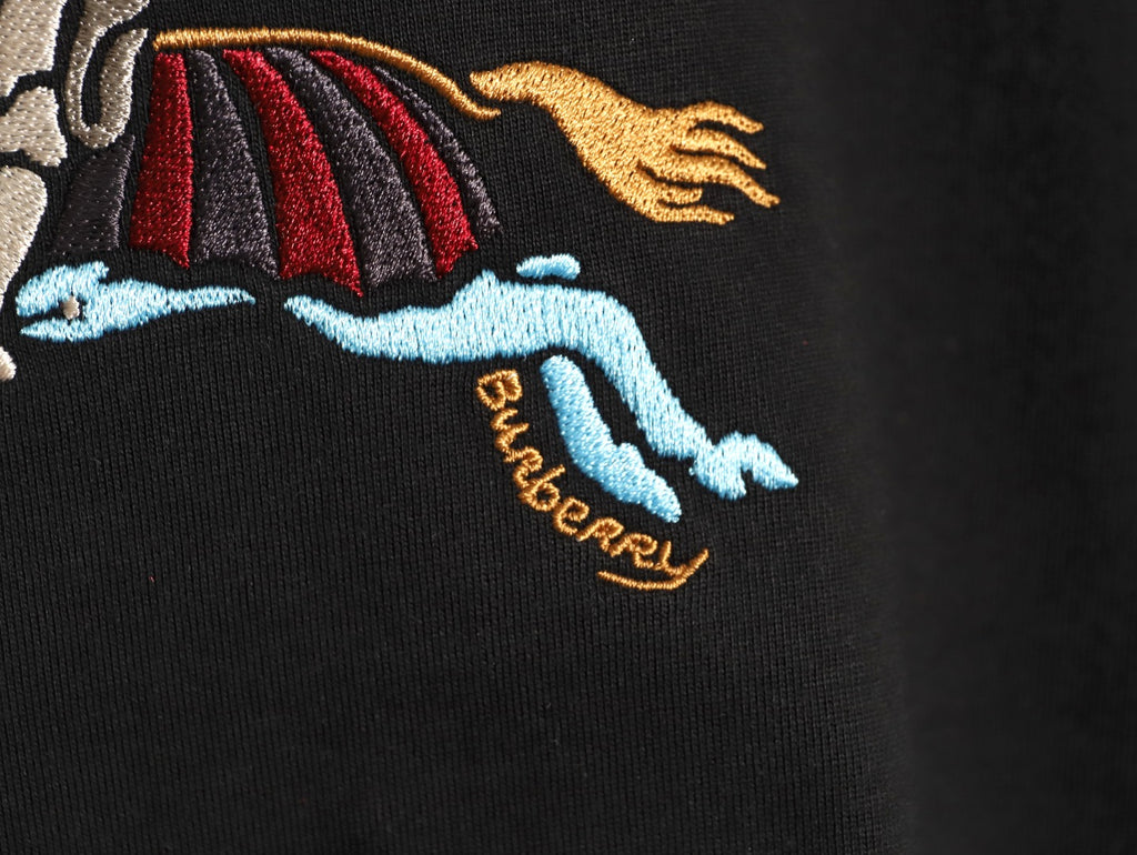 Burberry Colorful Equestrian Knight Embroidered Black Long-Sleeve Top