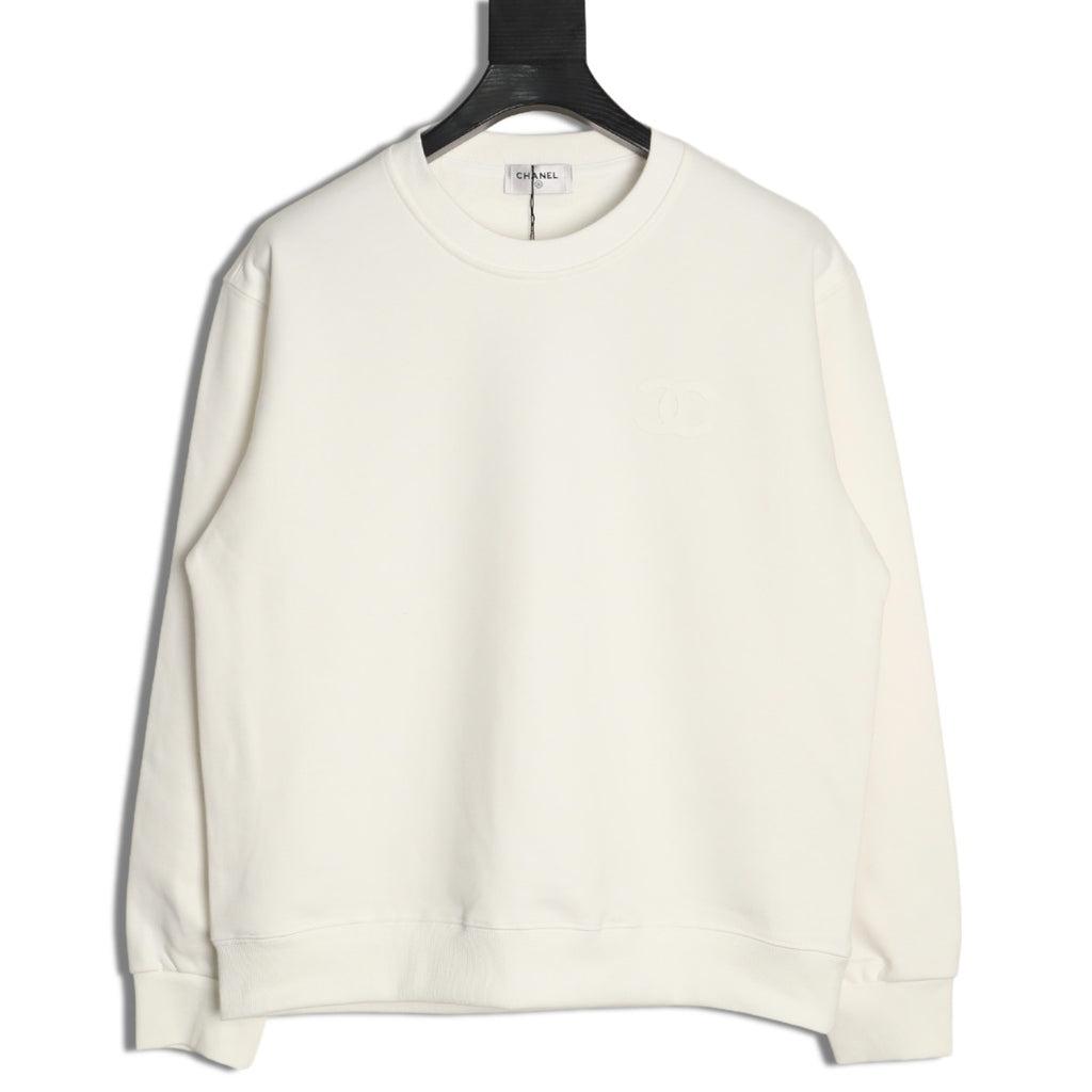 Chanel 25FW Small Silicone-Logo White Crewneck Sweatshirt